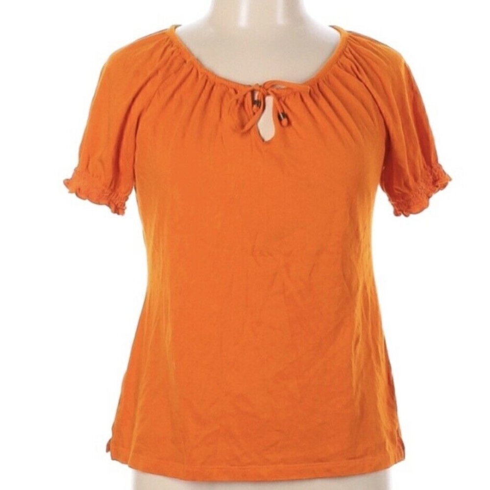Lauren Ralph Lauren orange tie split neck ruched cotton short sleeves Women PL - Picture 6 of 12